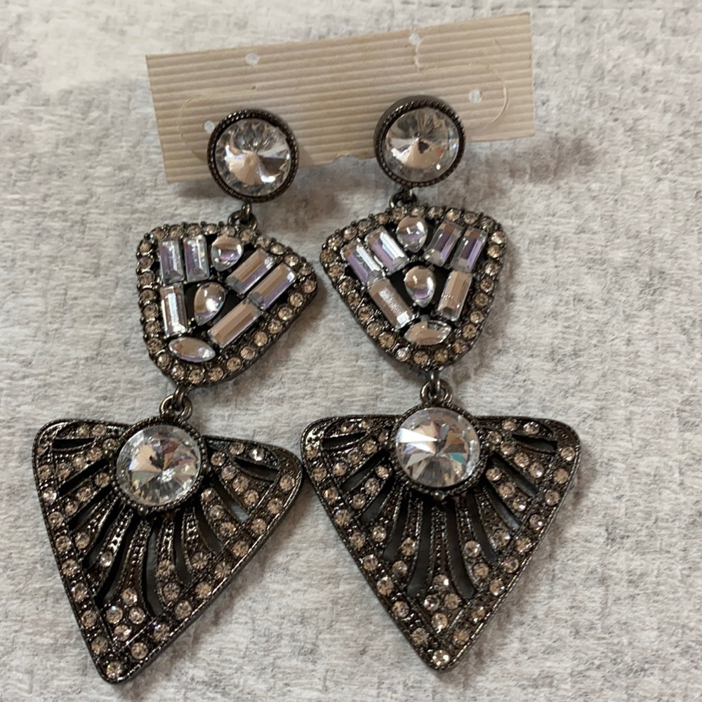 Gun metal tone post drop earrings